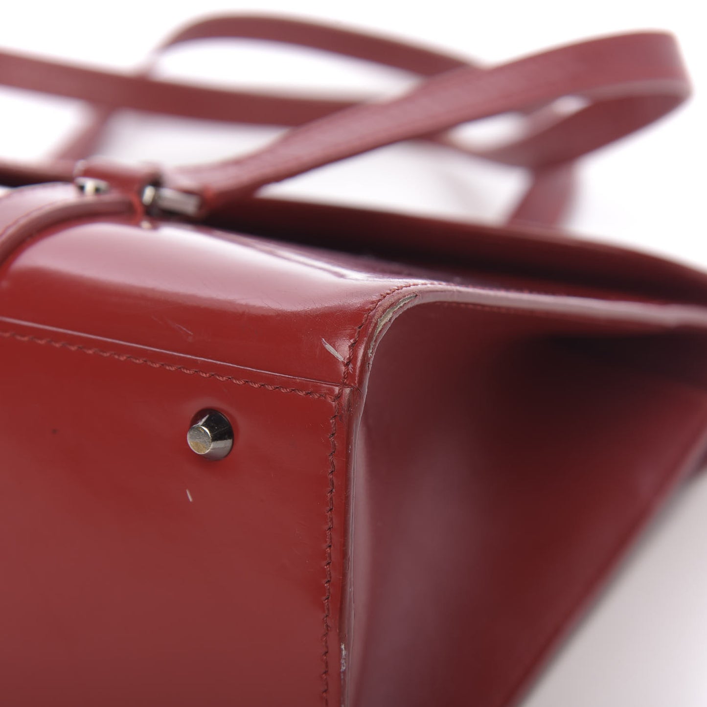Glazed Calfskin Saddle Shopper Red