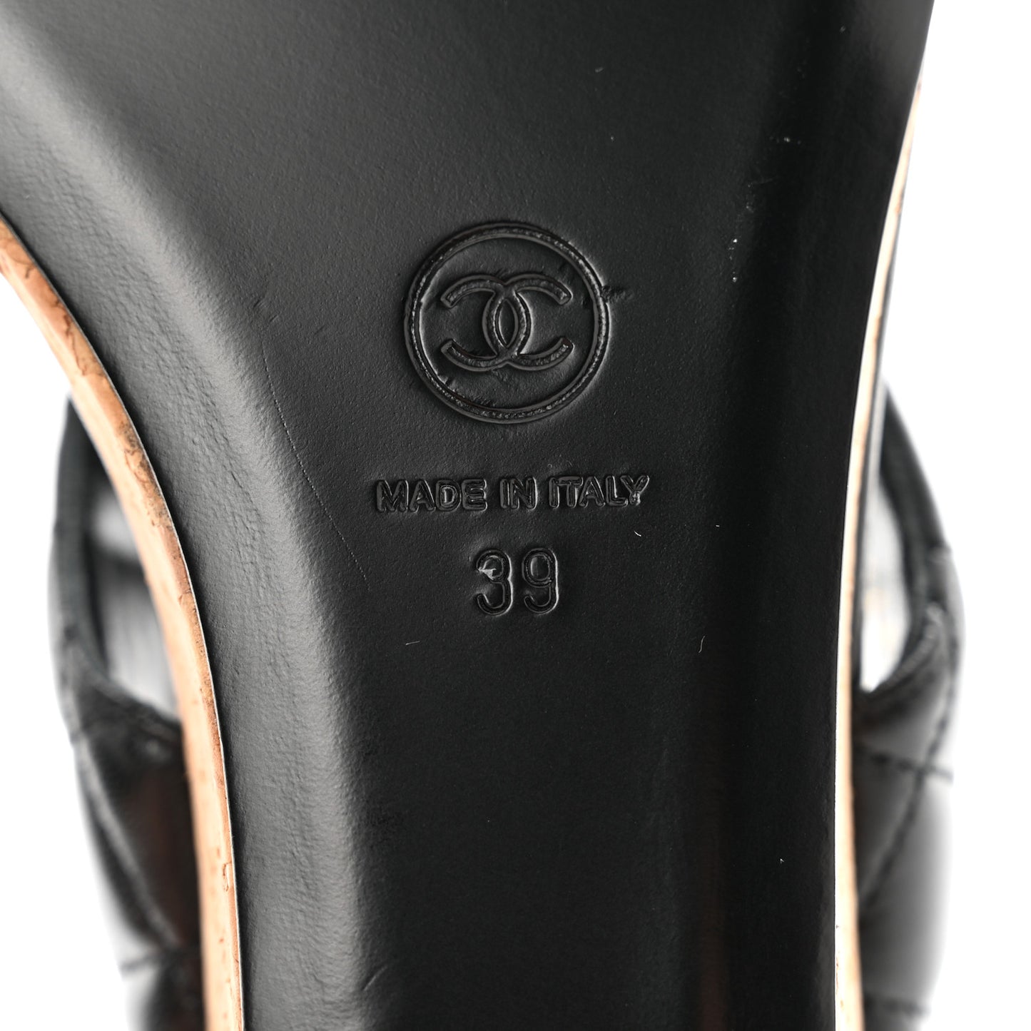 Shiny Goatskin Cork CC Wedge Sandals 39 Black