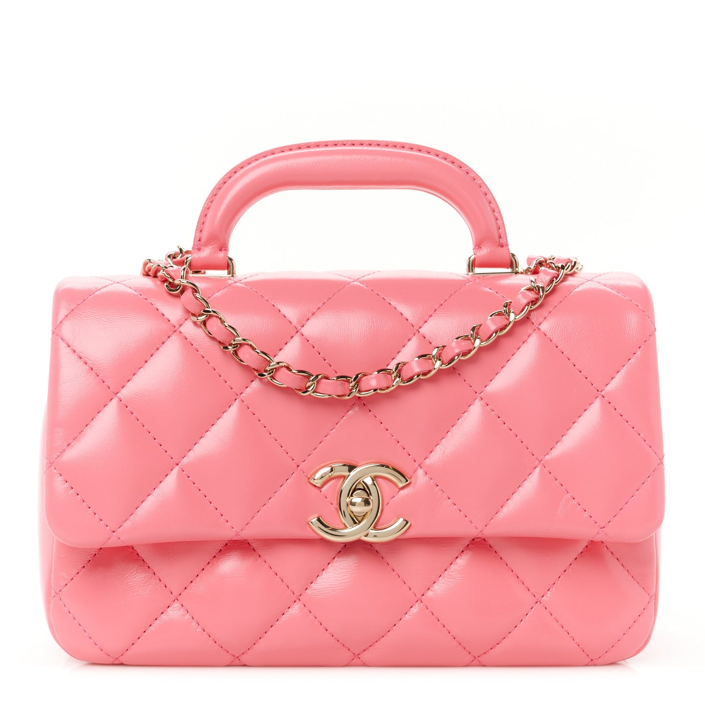 Shiny Lambskin Quilted Coco Trip Flap Bag Pink