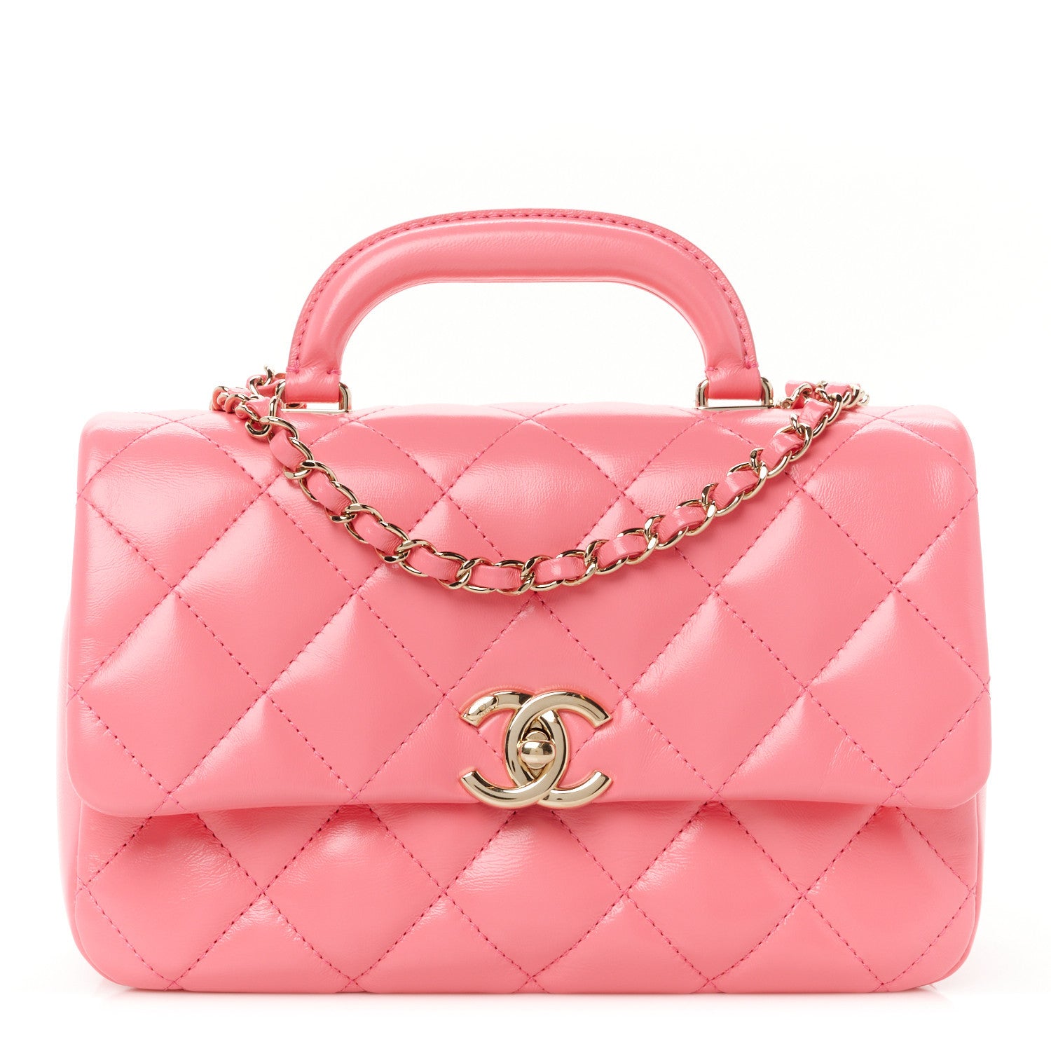 Chanel Shiny Lambskin Quilted Coco Trip Flap Bag Pink 1 of 10