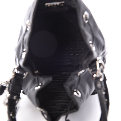 Prada Tessuto Nylon Studded New Vela Mini Bucket Crossbody Bag Black 5 of 9
