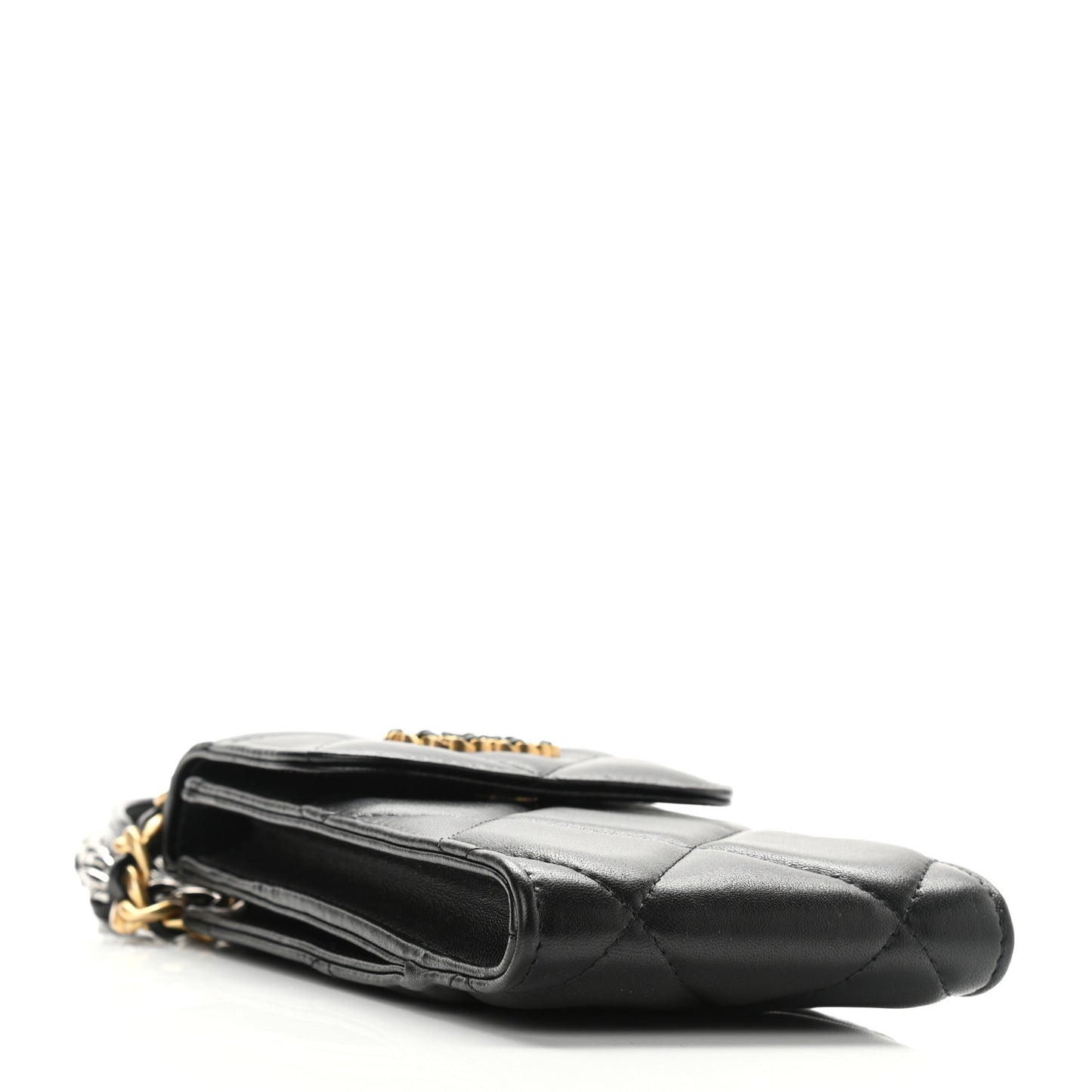 Lambskin Quilted Chanel 19 Phone Holder With Chain Black