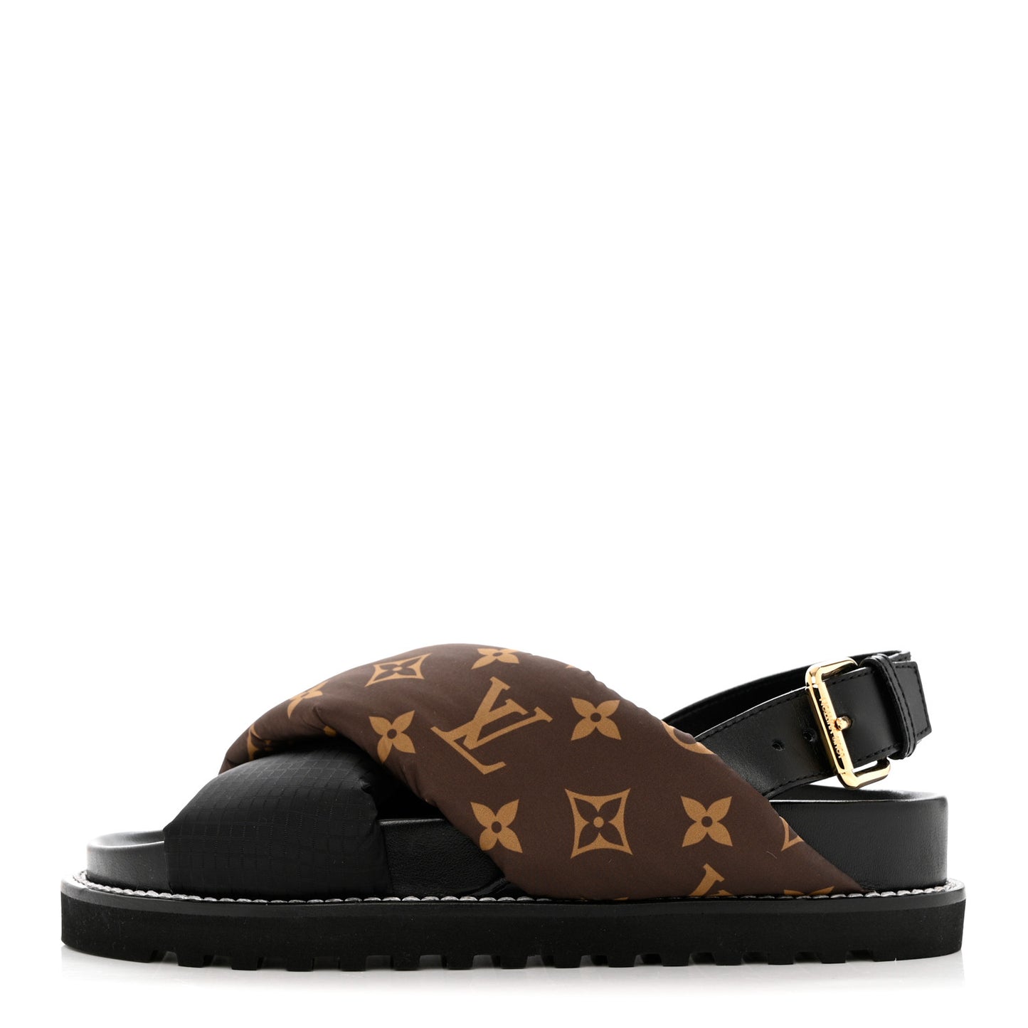 Calfskin Padded Nylon Monogram Paseo Flat Comfort Sandals 36 Black