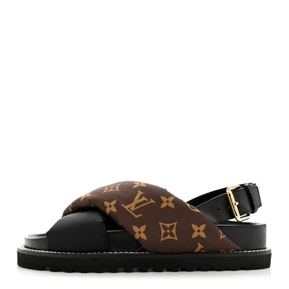 Louis Vuitton Calfskin Padded Nylon Monogram Paseo Flat Comfort Sandals 36 Black 1 of 11