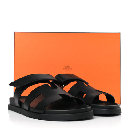 Hermes Calfskin Womens Chypre Sandals 39.5 Black 9 of 9