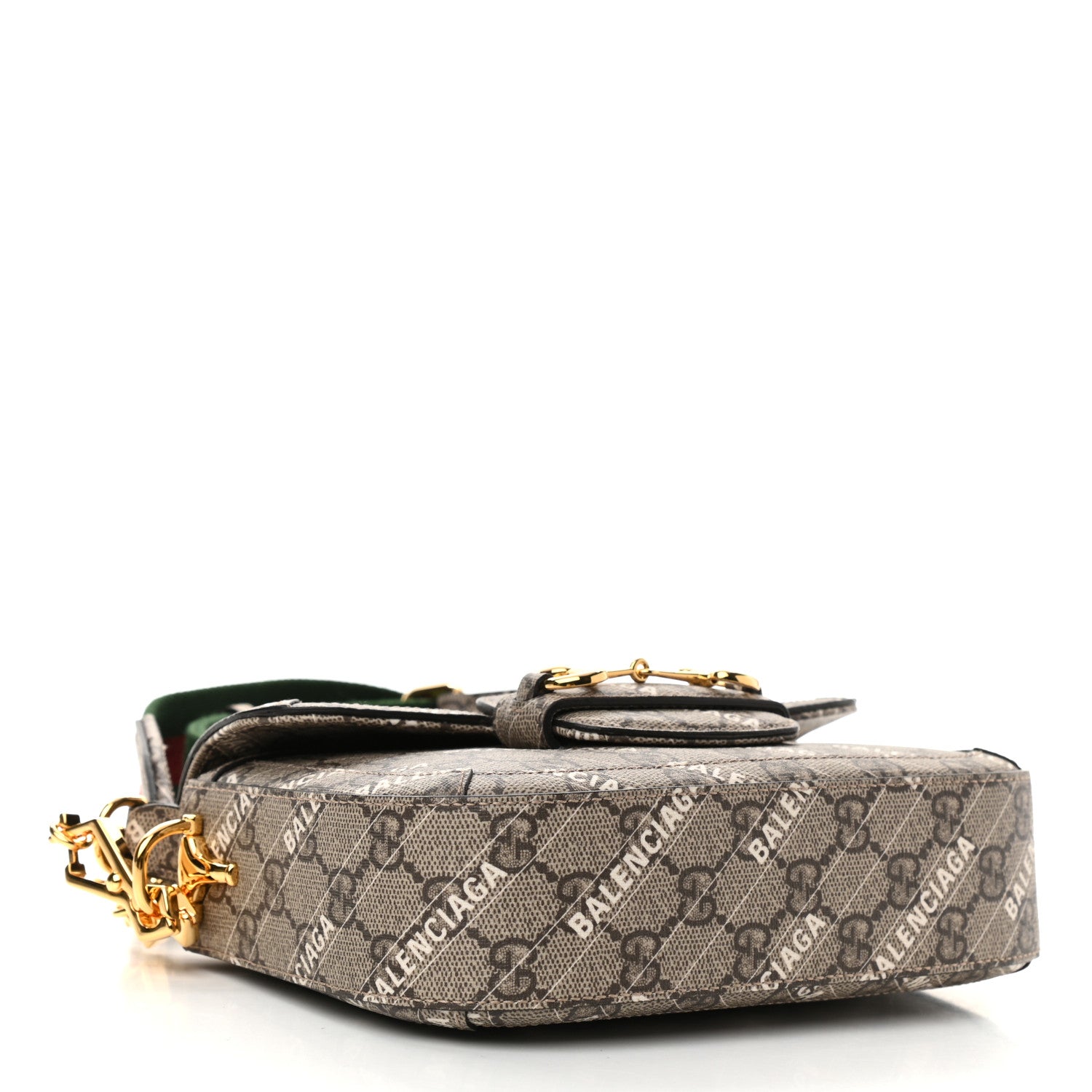 Gucci X BALENCIAGA GG Supreme Monogram Web Logo Print Mini Horsebit 1955 Shoulder Bag Beige Ebony 4 of 10