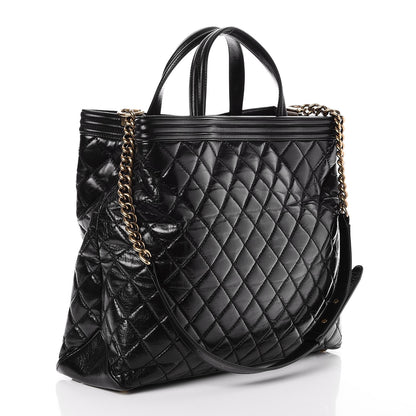 Chanel Glazed Calfskin Quilted Large Boy Tote Black 2 of 5