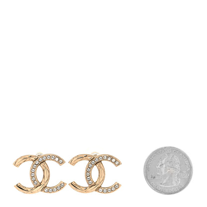 Chanel Crystal Glitter Quilted CC Earrings Light Gold 2 of 5
