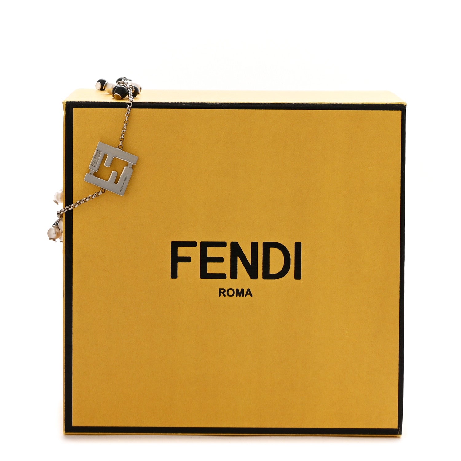 Fendi Metal Pearl FF Bracelet M Silver Black 6 of 6