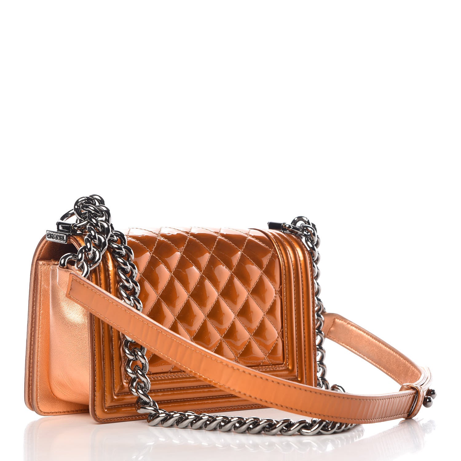 Chanel Metallic Patent Calfskin Quilted Small Boy Flap Orange 3 of 11