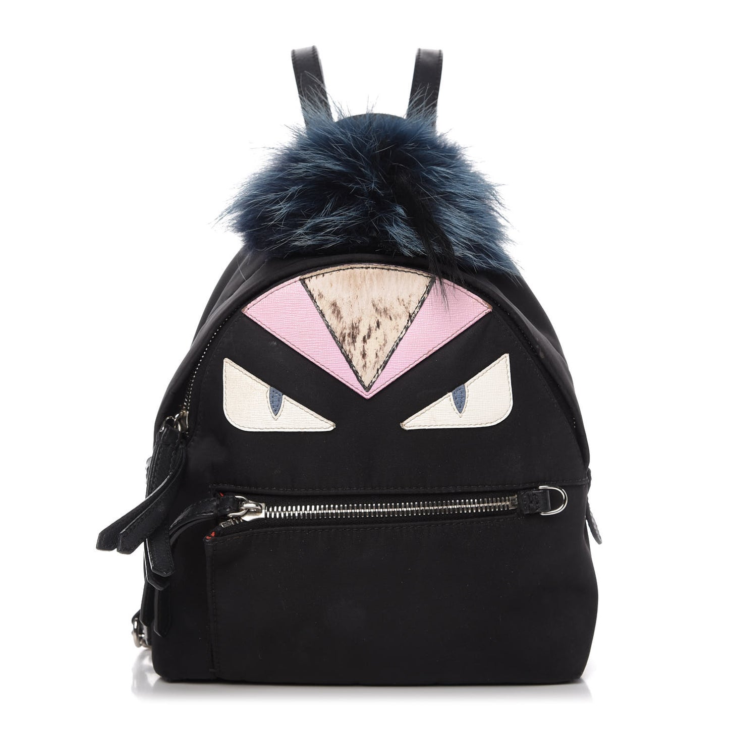Nylon Vitello Fox Goat Fur Monster Eyes Mini Backpack Black Multicolor Sky