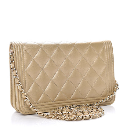 Chanel Metallic Caviar Quilted Boy Wallet On Chain WOC Light Gold 3 of 11