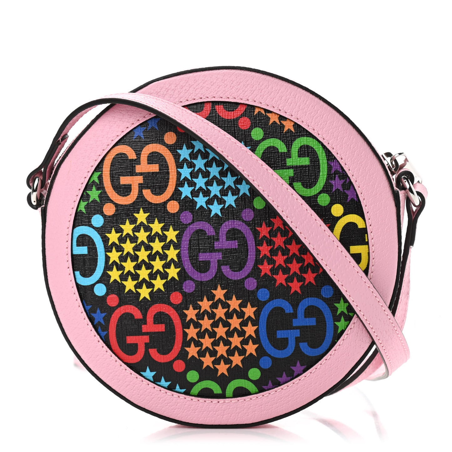 GG Supreme Monogram Psychedelic Round Shoulder Bag Black Multicolor Sugar Pink