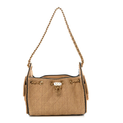Chanel Braided Raffia Calfskin Quilted Mini Chanel 25 Handbag Beige Black 3 of 31