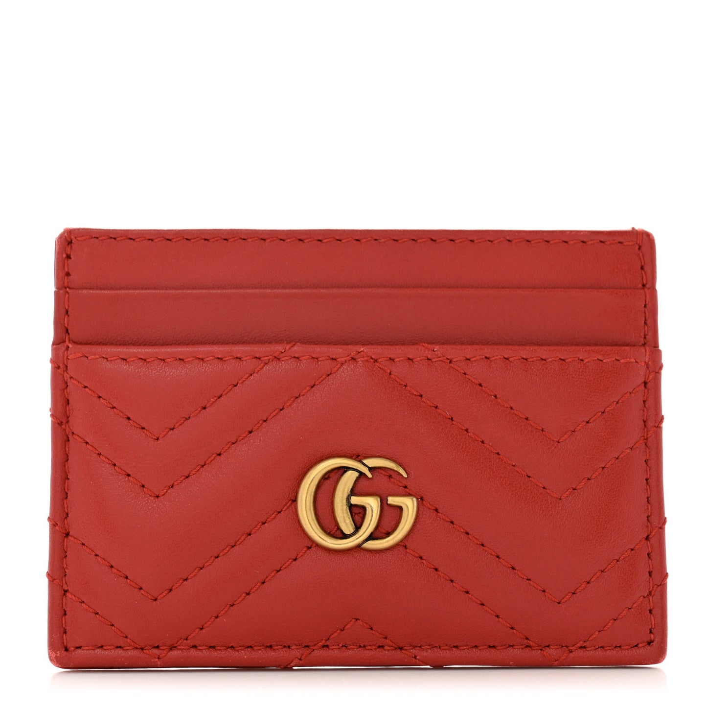 Calfskin Matelasse GG Marmont Card Holder Hibiscus Red
