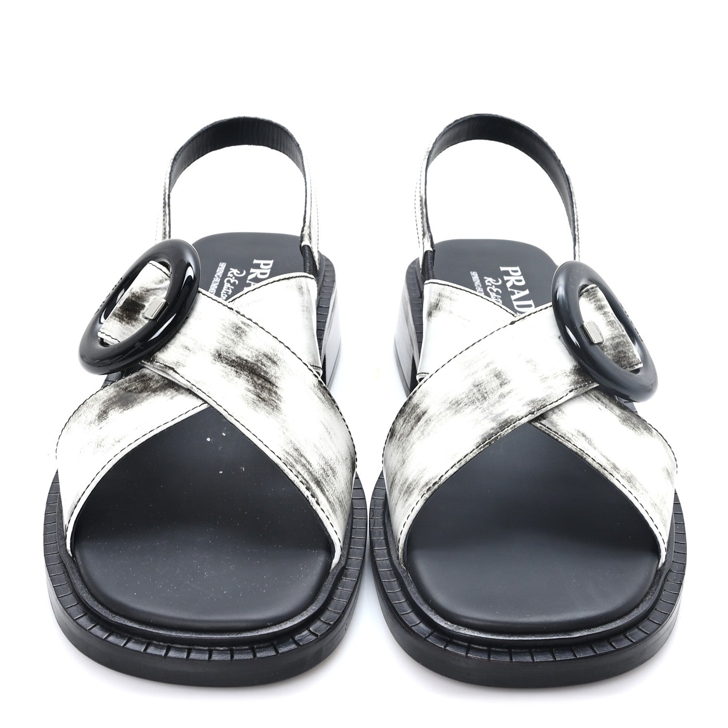 Prada Spazzolato Fume Re-Edition 1996 Buckle Sandals 39 Bianco 3 of 10