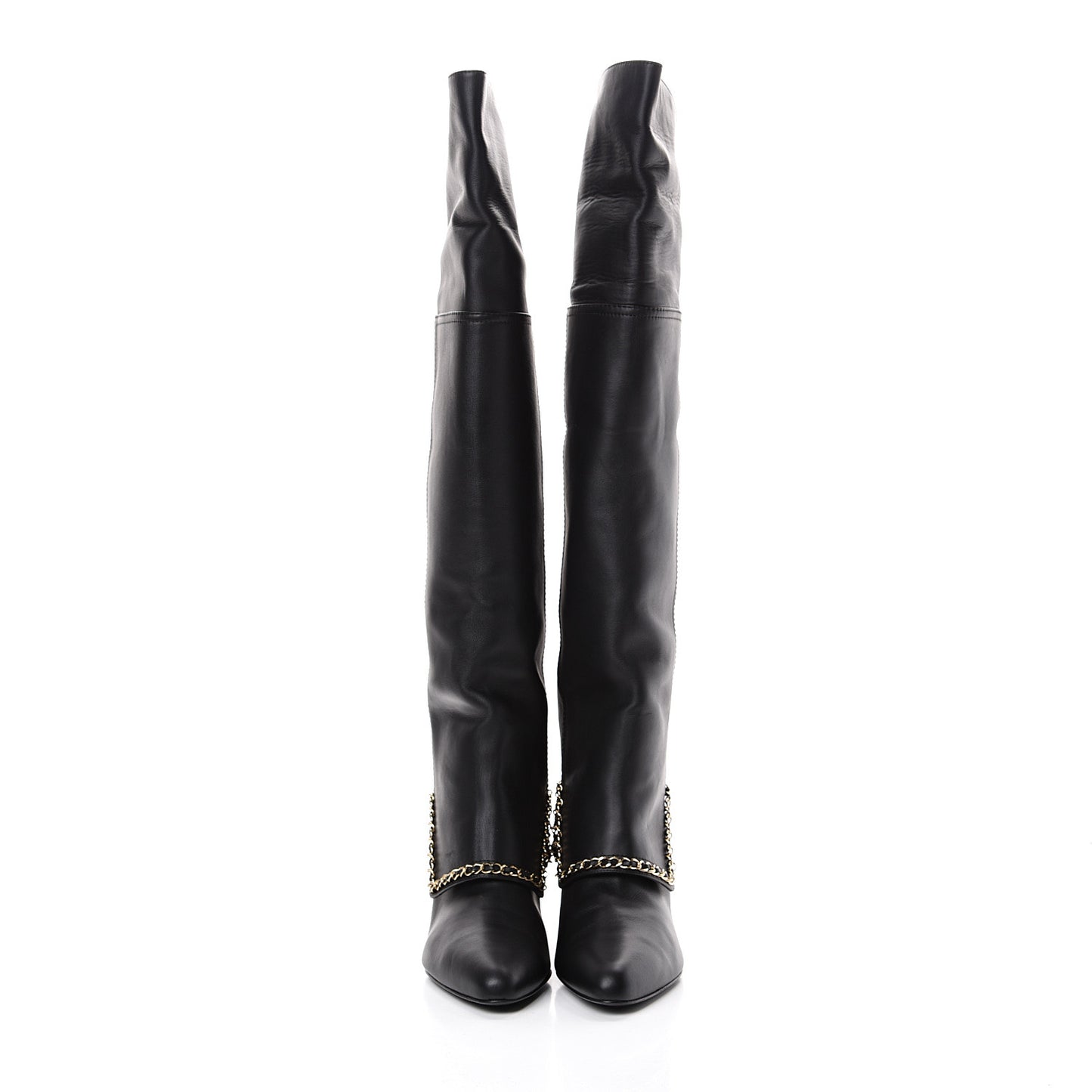 Calfskin Knee High Chain Boots 40 Black