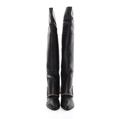 Chanel Calfskin Knee High Chain Boots 40 Black 2 of 6