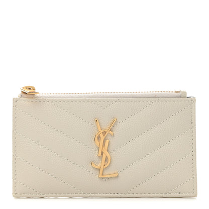 Saint Laurent Grain De Poudre Matelasse Chevron Monogram Fragments Zippered Card Case Crema Soft 1 of 7