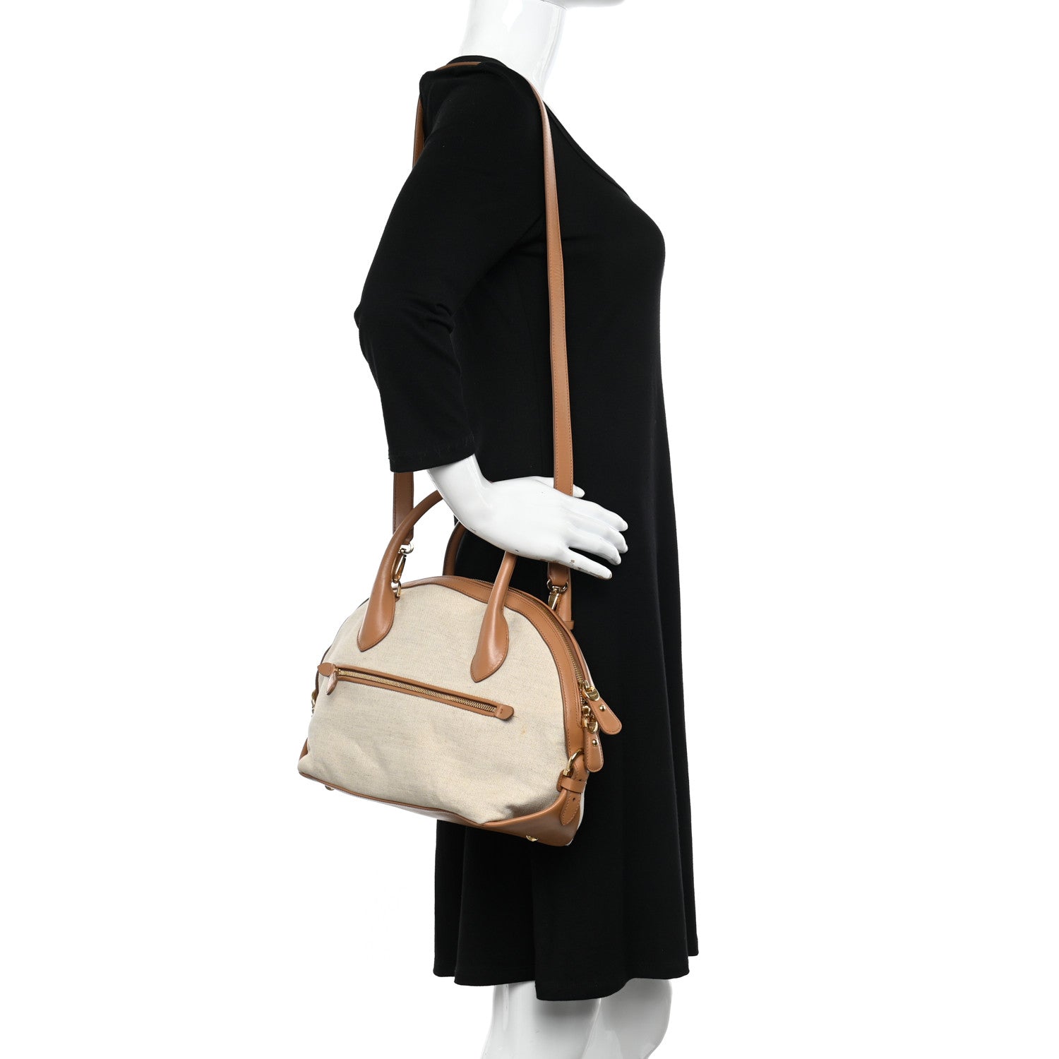 Salvatore Ferragamo Canvas Calfskin Fiamma Bag Sienne 1 of 9