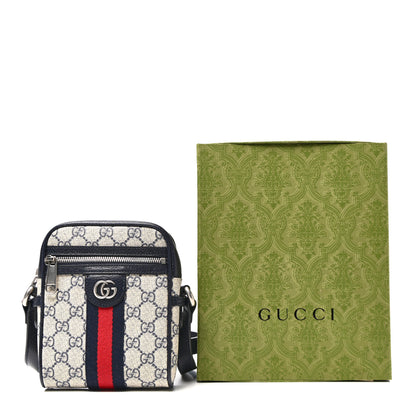 Gucci GG Supreme Monogram Textured Calfskin Web Mini Ophidia Messenger Beige Blue 12 of 12