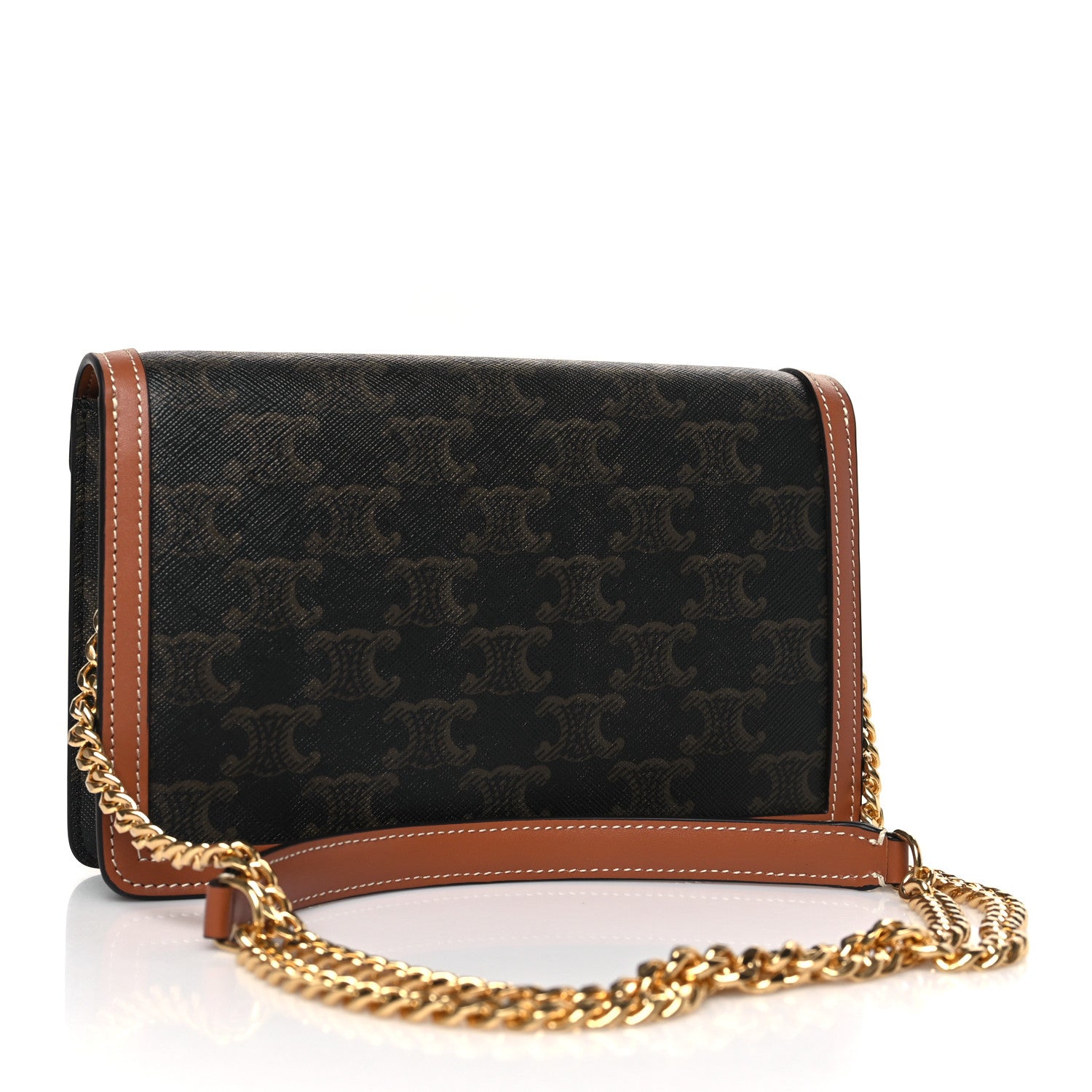 Celine Triomphe Canvas Calfskin Wallet on Chain Tan 3 of 9