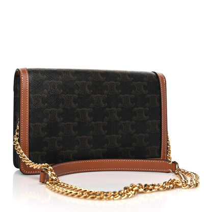 Celine Triomphe Canvas Calfskin Wallet on Chain Tan 3 of 9