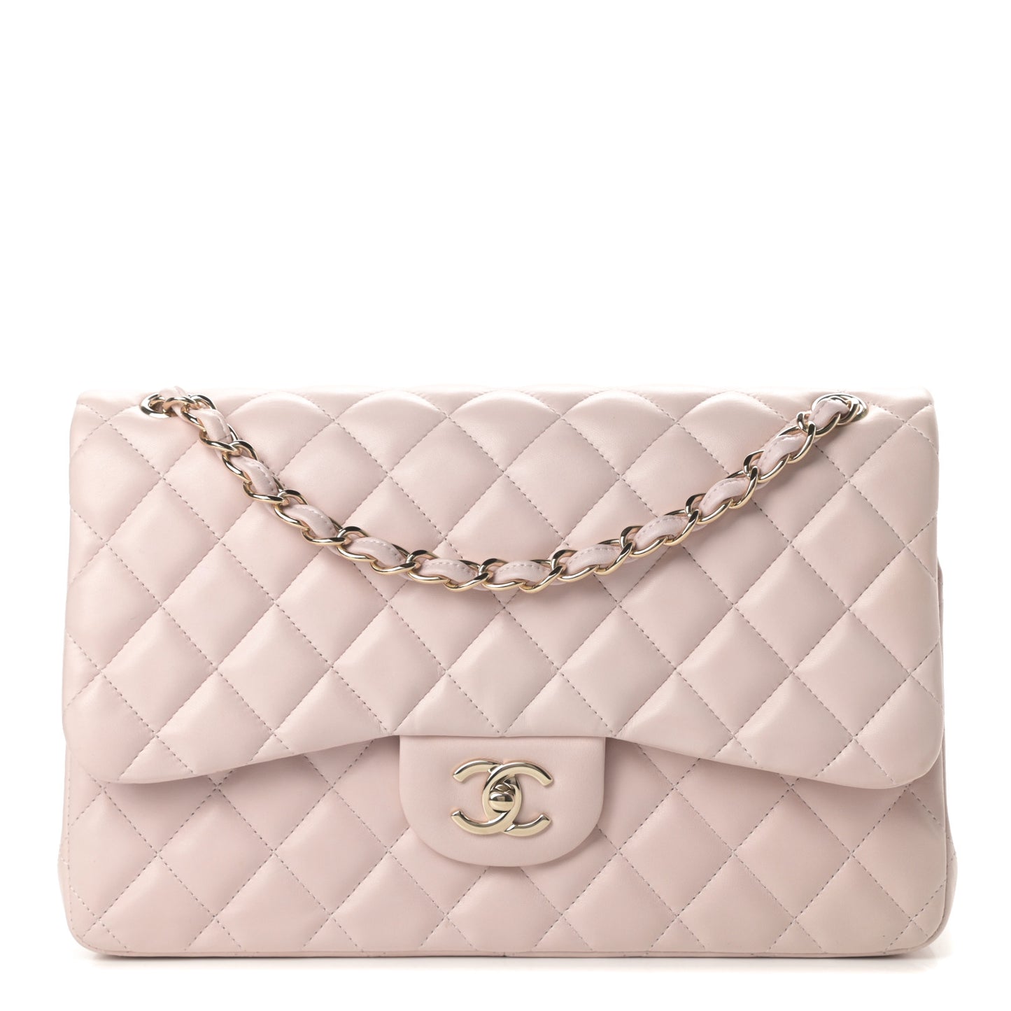 Lambskin Quilted Jumbo Double Flap Light Pink