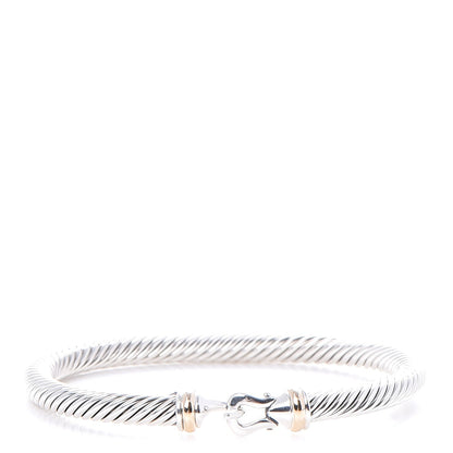 David Yurman Sterling Silver 18K Yellow Gold 5mm Cable Classic Buckle Bracelet 1 of 5