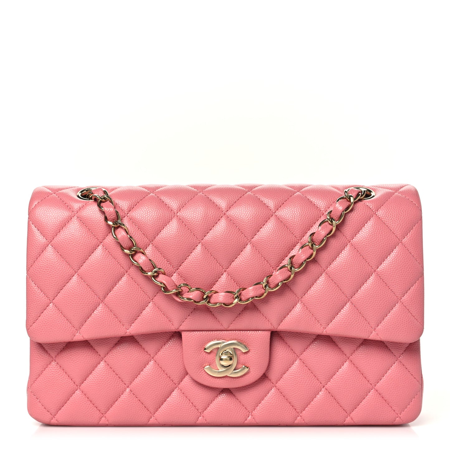 Caviar Quilted Medium Double Flap Pink