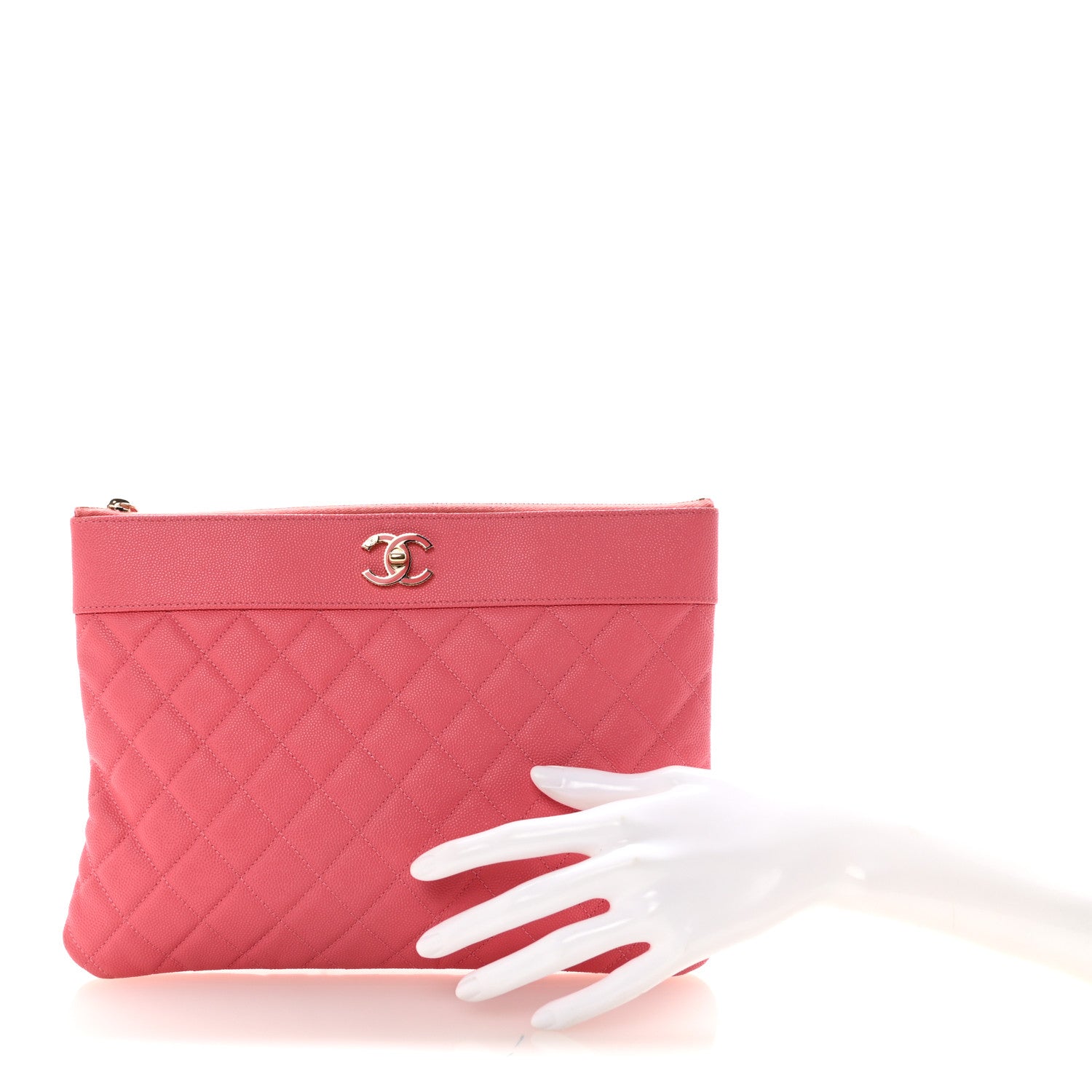 Chanel Caviar Quilted Medium Vintage Mademoiselle Cosmetic Case Pink 2 of 7