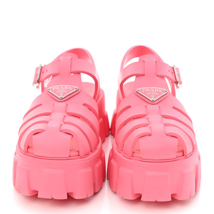 Prada Foam Rubber Metal Triangle Logo Monolith 55mm Cage Sandals 38 Begonia 2 of 9