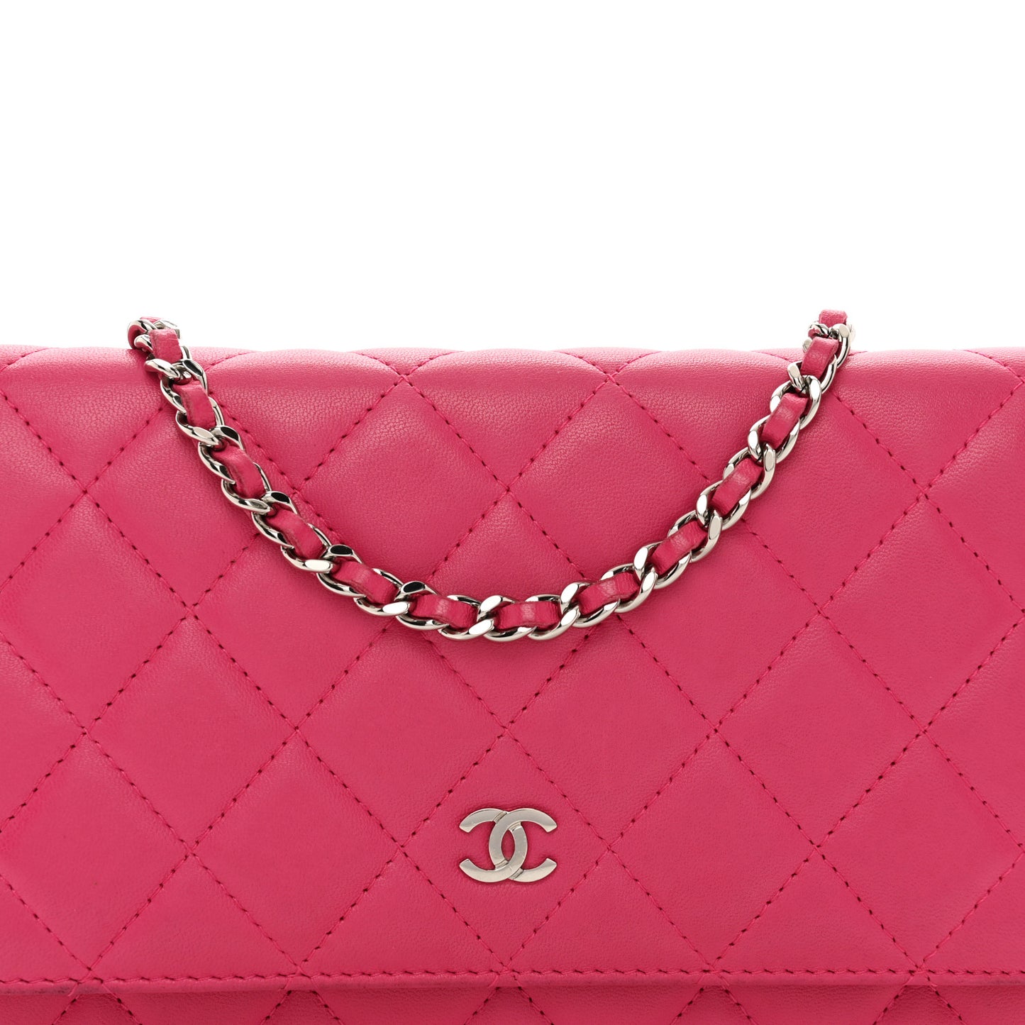 Lambskin Quilted Wallet On Chain WOC Pink