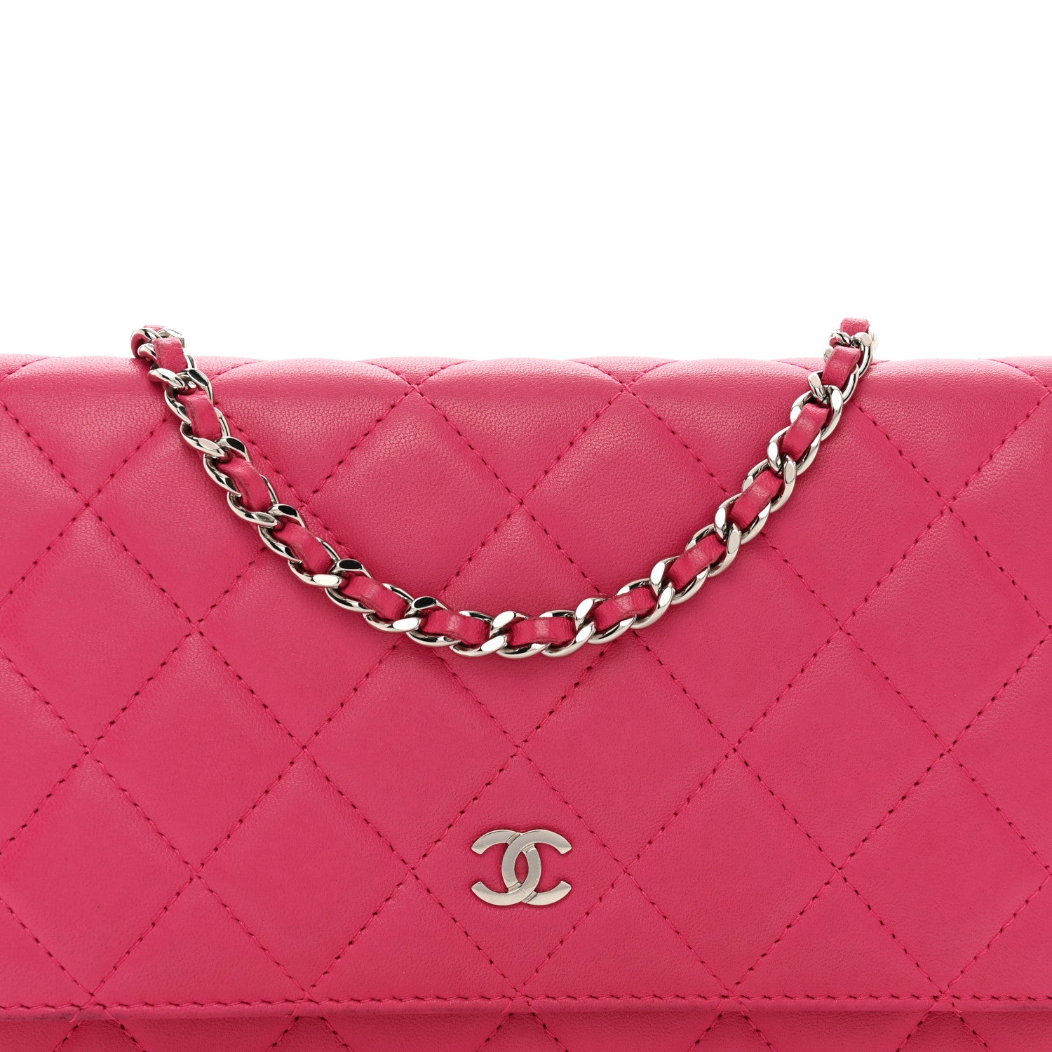 Chanel Lambskin Quilted Wallet On Chain WOC Pink 5 of 14