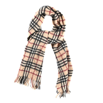 Burberry Cashmere Wool Vintage Check Fringe Scarf Beige 1 of 3