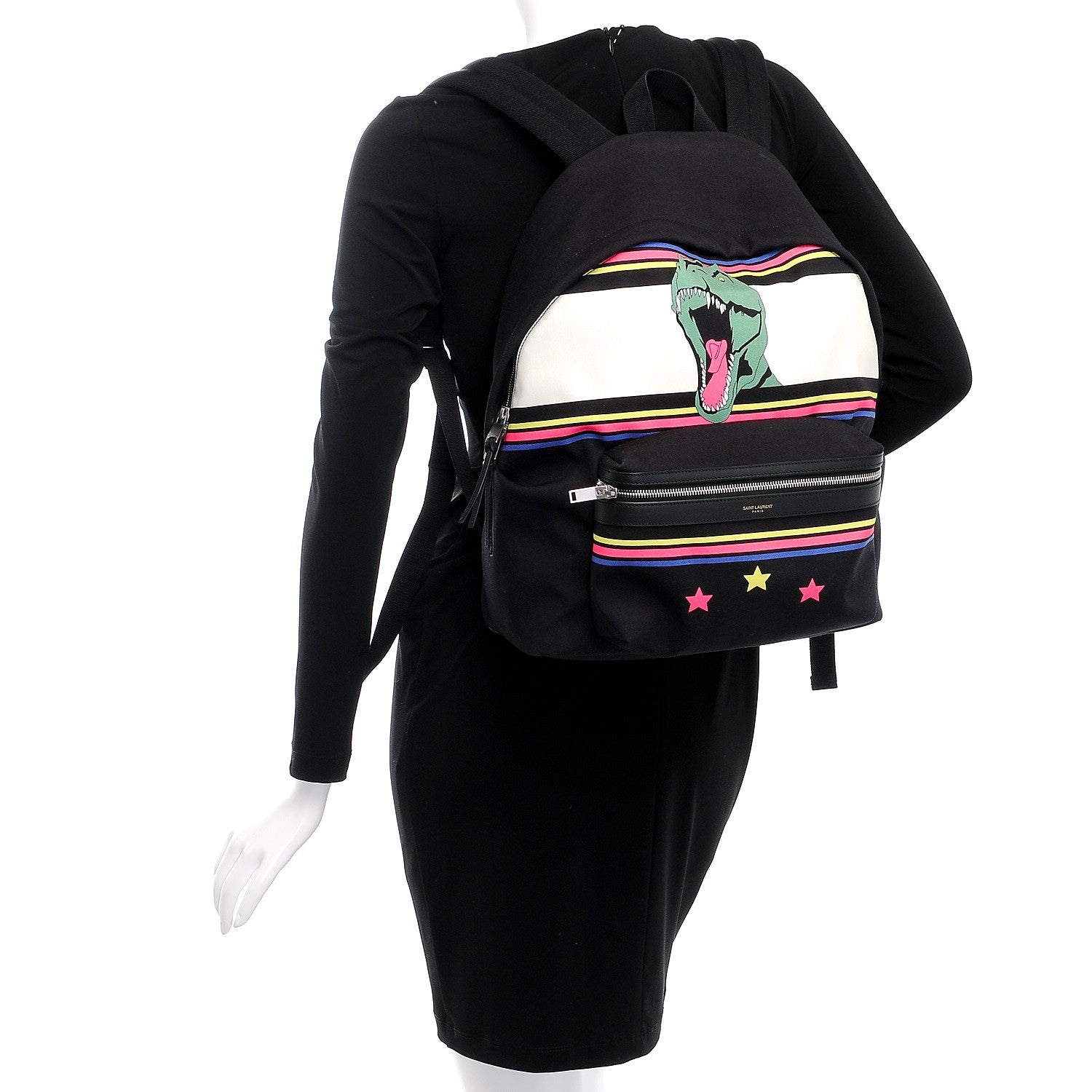 Saint Laurent Nylon Twill Dinosaur Print City Backpack Black Multicolor 2 of 9