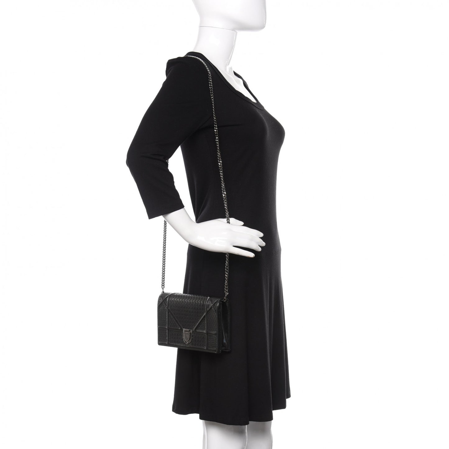 Metallic Patent Micro-Cannage Diorama Wallet on Chain Pouch Onyx Black