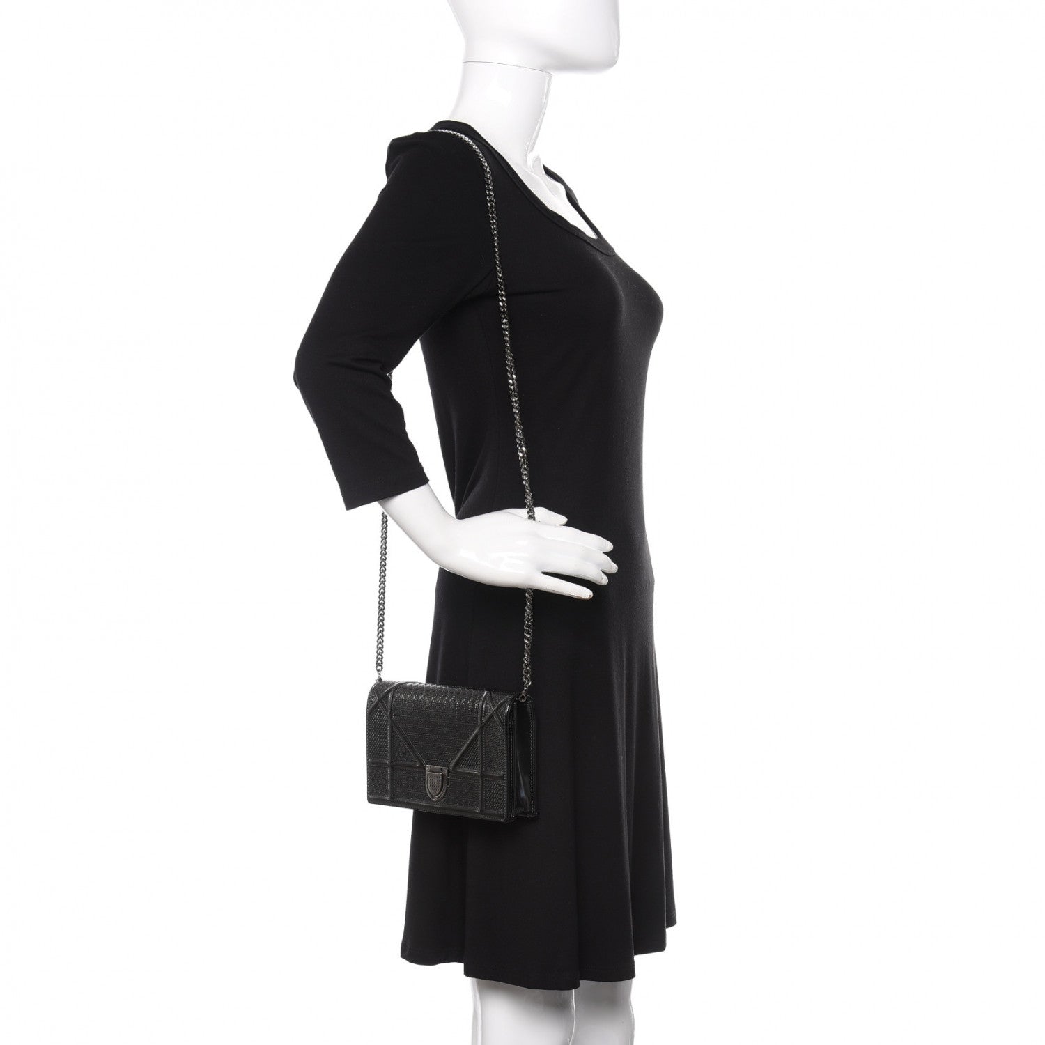Christian Dior Metallic Patent Micro-Cannage Diorama Wallet on Chain Pouch Onyx Black 2 of 8