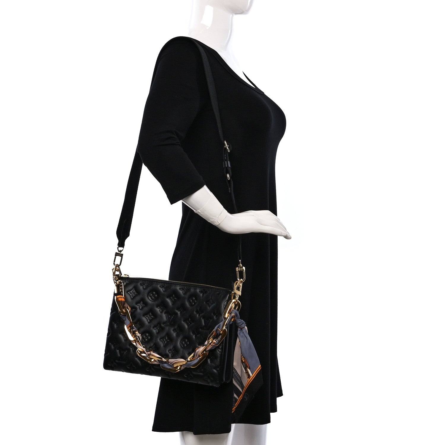 Louis Vuitton Lambskin Embossed Monogram Scarf Coussin PM Black 2 of 11