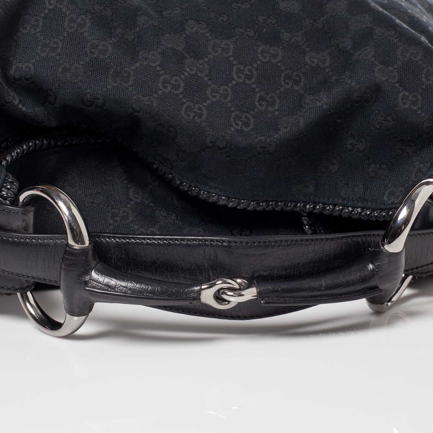 Gucci Monogram Large Horsebit Chain Hobo Black 6 of 9