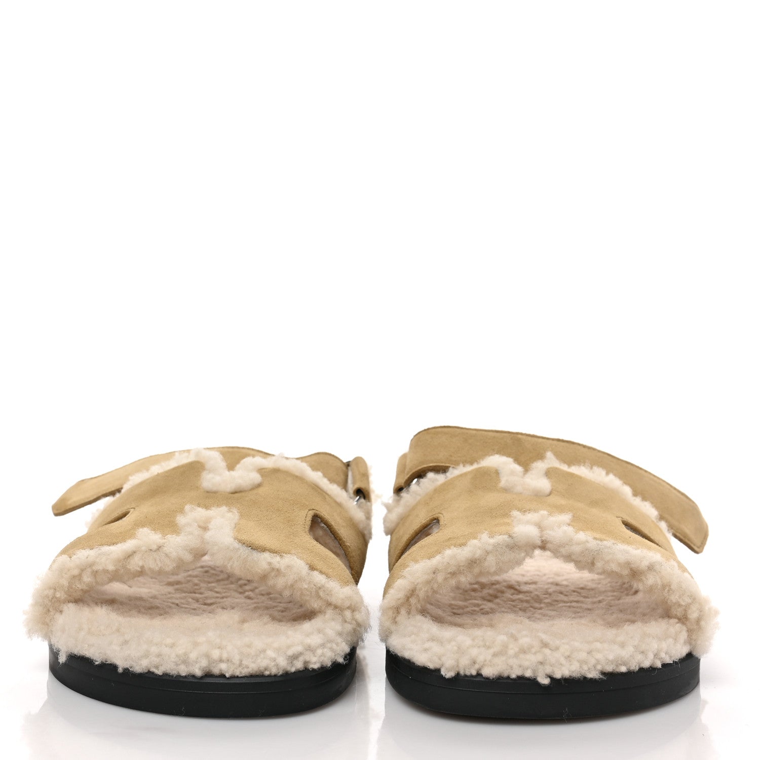 Hermes Suede Goatskin Woolskin Womens Chypre Sandals 38 Beige Albatre 2 of 9