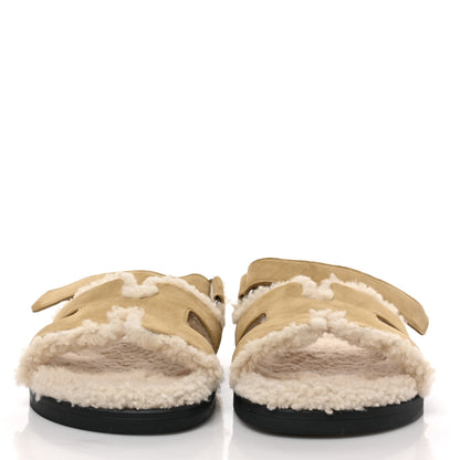 Hermes Suede Goatskin Woolskin Womens Chypre Sandals 38 Beige Albatre 2 of 9