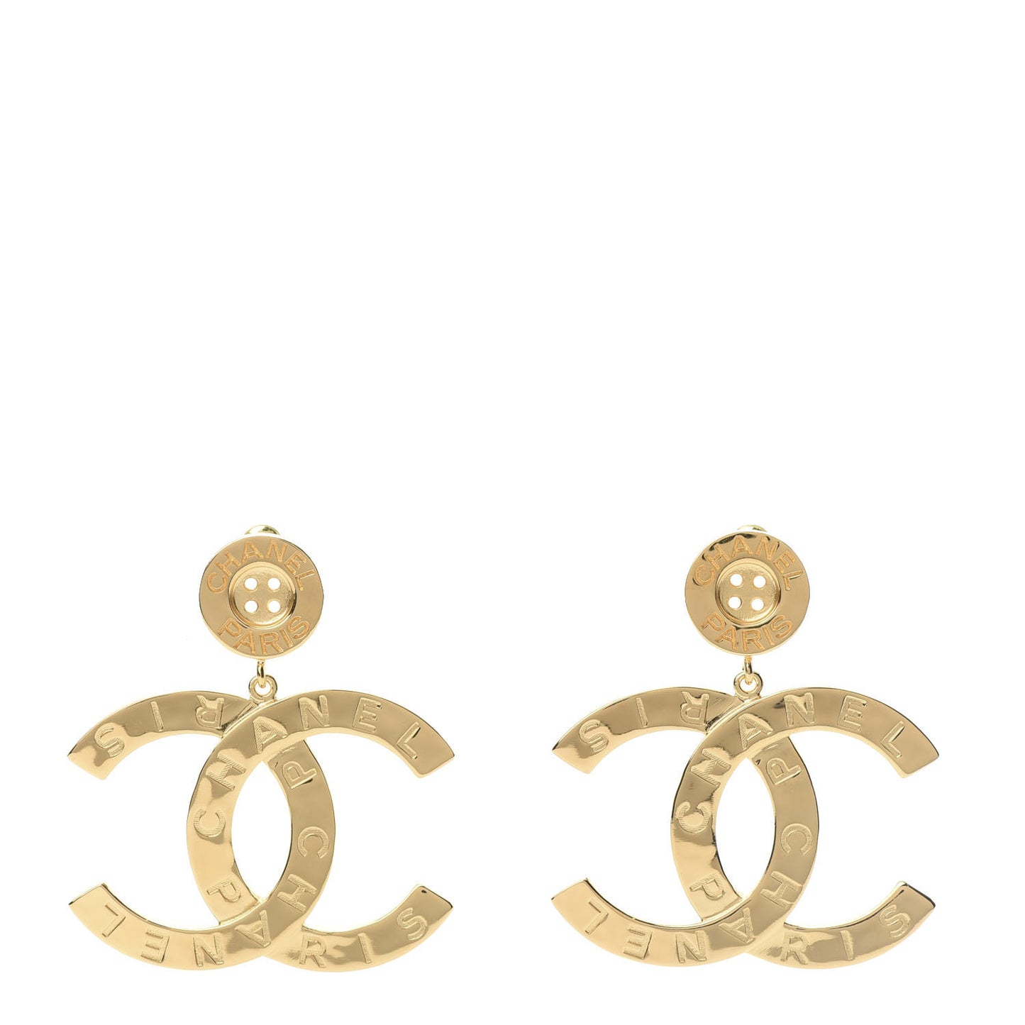 Metal Large Paris Button Earrings Gold