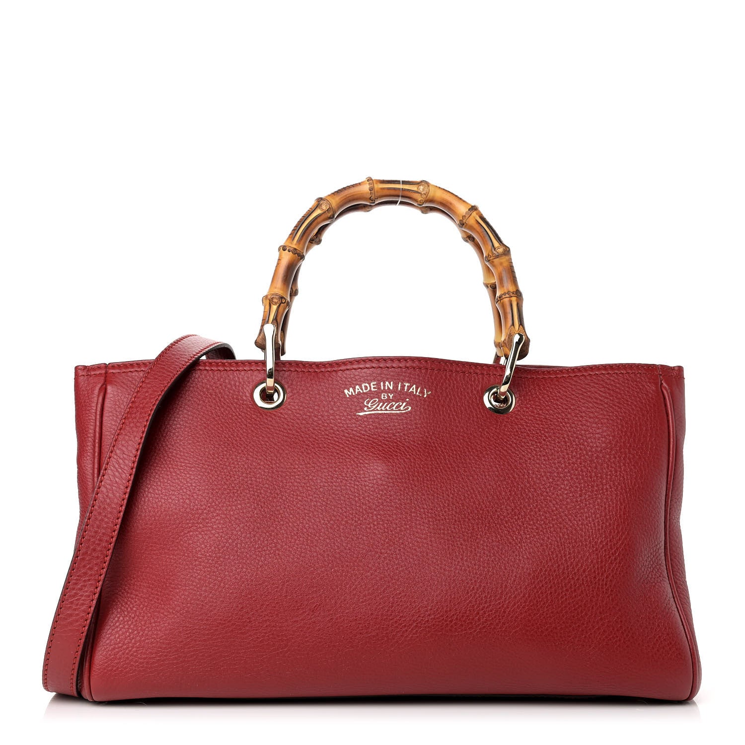 Gucci Pebbled Calfskin Medium Bamboo Shopper Tote Red 1 of 11