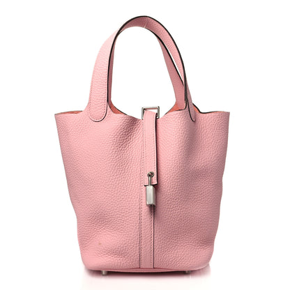 Hermes Taurillon Clemence Picotin Lock 18 PM Rose Sakura 1 of 12