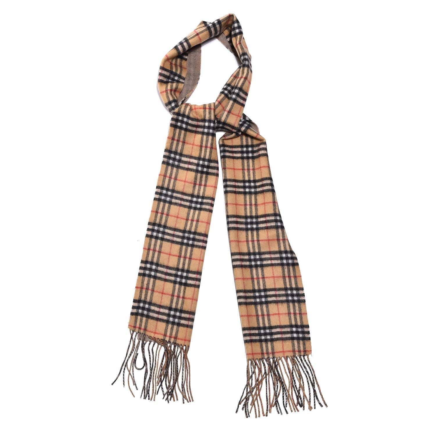 Burberry Cashmere Nova Check Fringe Scarf Camel 1 of 5