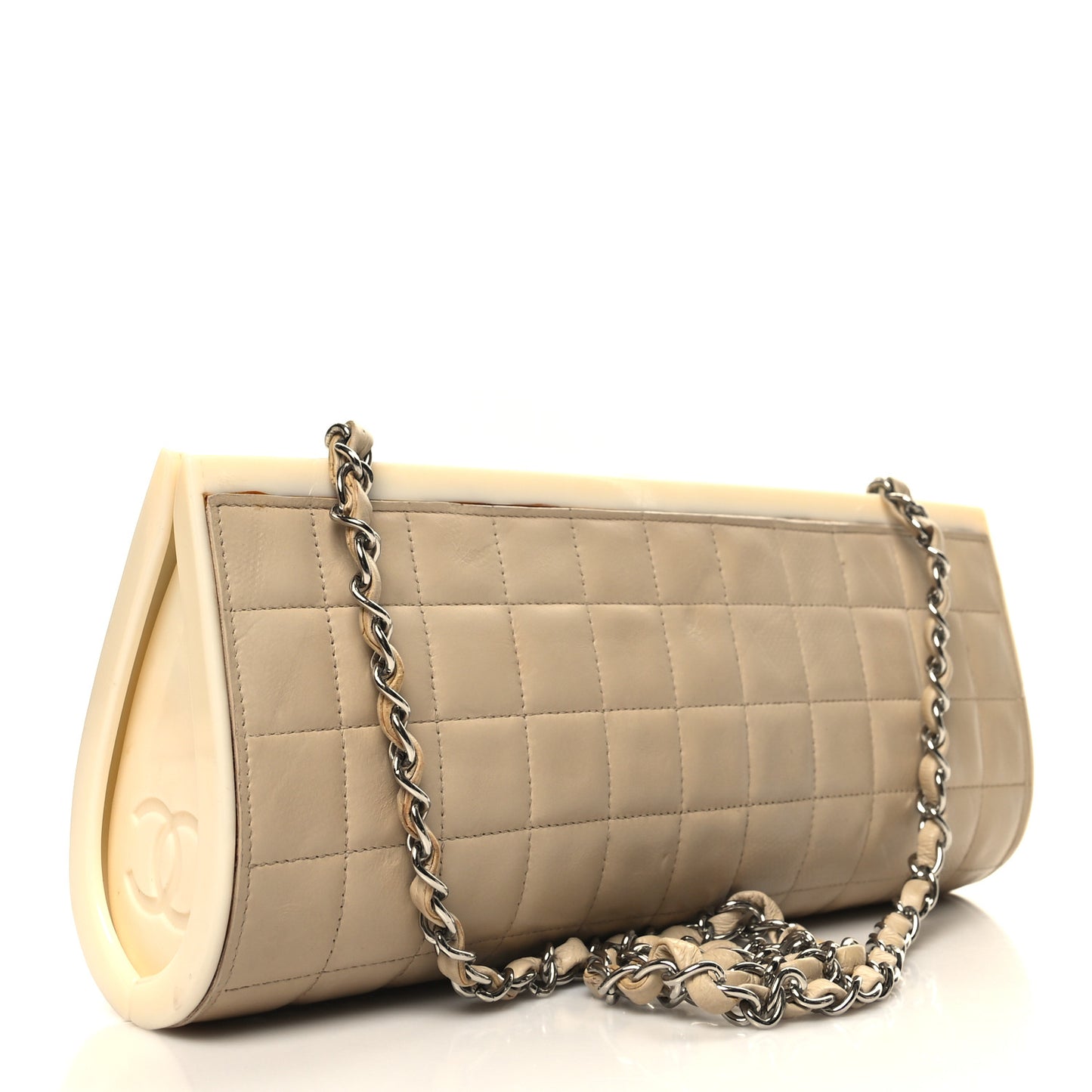 Lambskin Plexiglass Chocolate Bar Clutch Beige