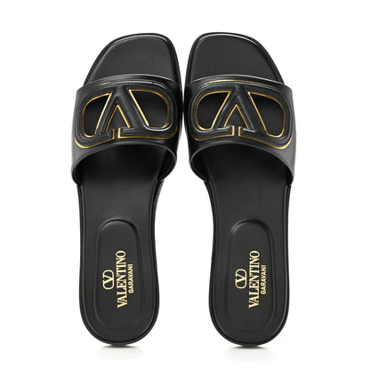 Valentino Garavani Nappa Vlogo Flat Slide Sandals 37 Black 2 of 10