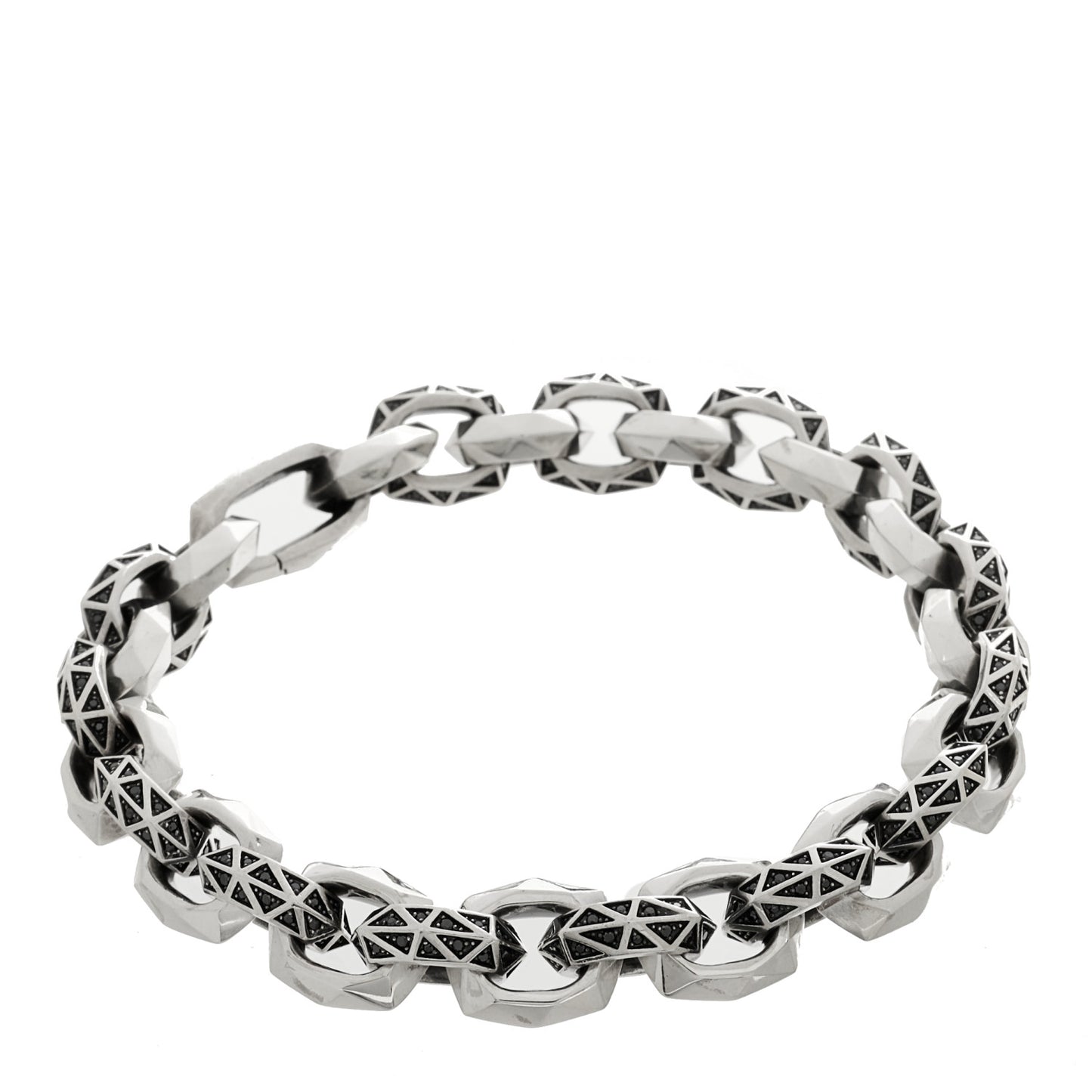 Sterling Silver Black Diamond Faceted Link Bracelet