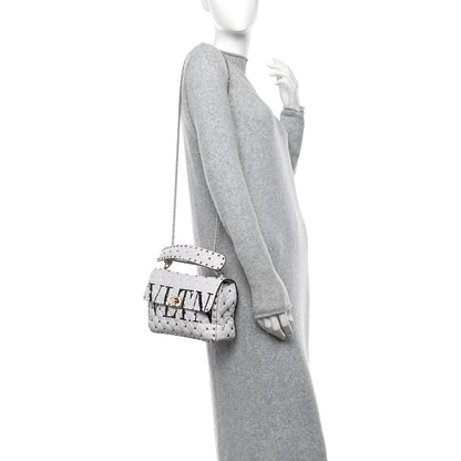 Valentino Garavani Lambskin VLTN Print Medium Rockstud Spike Shoulder Bag Optic White Black 2 of 10